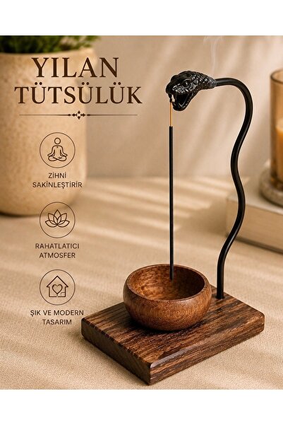 Ahşap Tütsülük Yılan Başlı Dekoratif Tütsü Tutucu | El Yapımı Premium Meditasyon & Ev Dekoru