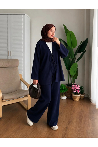 Lior Design طقم حجاب من الكتان مع بنطلون مربوط