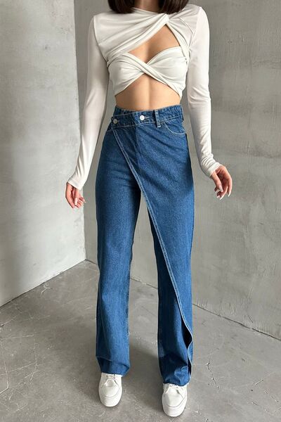 XRAY JEANS Γυναικεία φαρδιά μπλε τζιν παντελόνι με ψηλόμεση φούστα