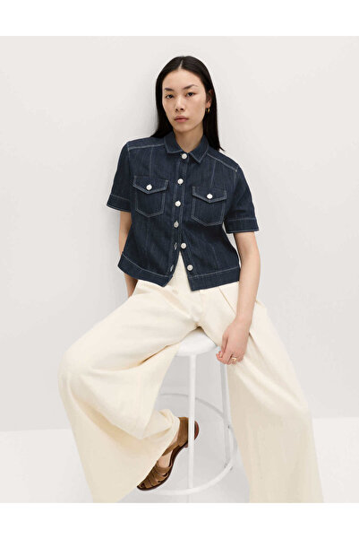 Marks & Spencer Pamuk Karışımlı Denim Utility Kısa Kollu Gömlek