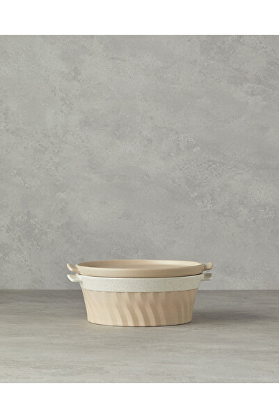 English Home Pure Stoneware Yuvarlak Fırın Tenceresi 24,2x21,8x8 cm Krem