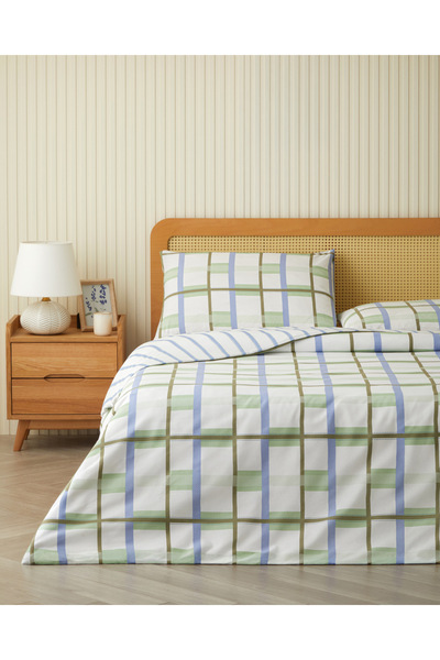 English Home Pop Grid Easy-Iron Double Duvet Cover Set 200X220 cm Blue - Green