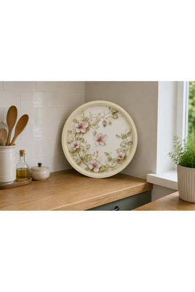 Zucci Home English Vintage Büyük Çay Servis Tepsisi | Floral Vintage | Yuvarl...