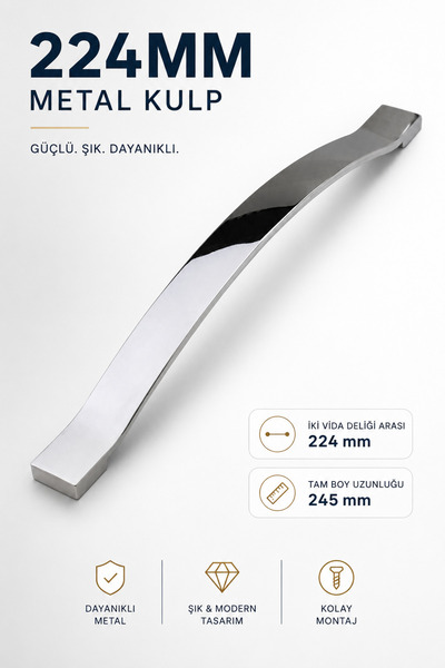 NZB Çekmece Mutfak Dolap Kapak Kulbu 224 Mm Krom Metal Kulp