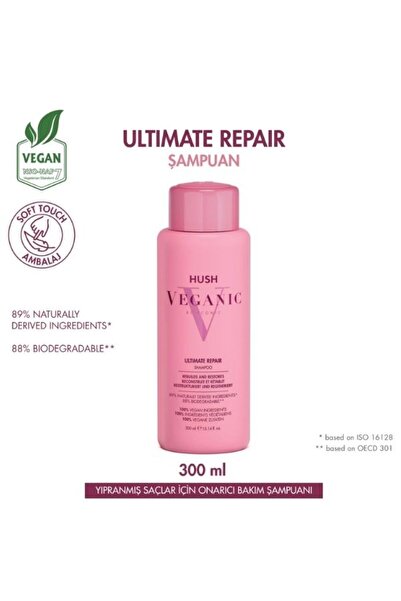 HUSH Veganic Ultimate Repair Yıpranmış Saçlar İçin Onarıcı Şampuan 300 ml