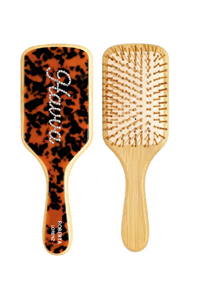 Roberta Lorenz Kişiye Özel Leopar Desenli İsimli Kristal Taşlı Saç Fırçası