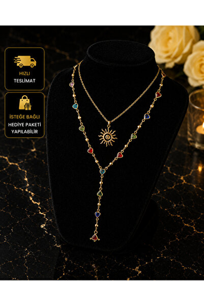 PURE BERRY Y KOLYE GÜNEŞ 2 Lİ SET GOLD RENK