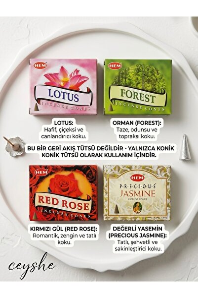 Hem Meditasyon Aromaterapi Sakinleştirici Kokular 4 Paket (40) Konik Tütsü (G...