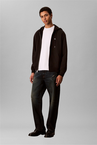 Calvin Klein Erkek Fermuarlı Kapüşonlu Pamuklu Sweatshirt - Siyah