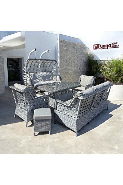 FYAQA HOME (SALINCAK HEDİYELİ)Rattan Bahçe Takımı Oturma Grubu 3'lü - 7 Kişilik