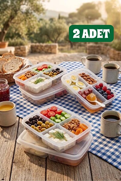Bayev 2 Pieces 400 ml 4-Compartment Breakfast Vegetable Storage Container wit...