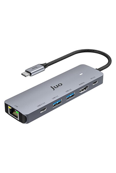 Juo Type-C 5Gbps 100W 4K 60Hz HDMI Gigabit Ethernet Dönüştürücü USB 3.2 Çokla...