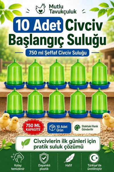 MUTLU TAVUKÇULUK 10 Adet Civciv Suluğu Askılı Suluk 750 ml Güvercin Yavru Kum...
