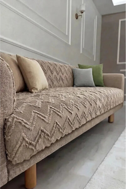 evinyenihali %100 Pamuklu Jakarlı Luna Koltuk Çekyat Örtüsü