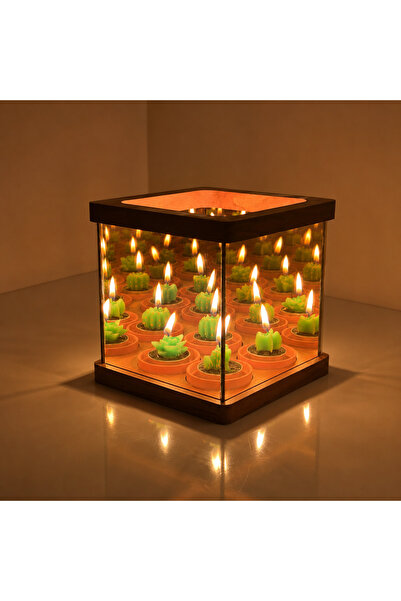 ashel art Kaira Sonsuz aynalı ahşap dekoratif mumluk, Tealight mumluk