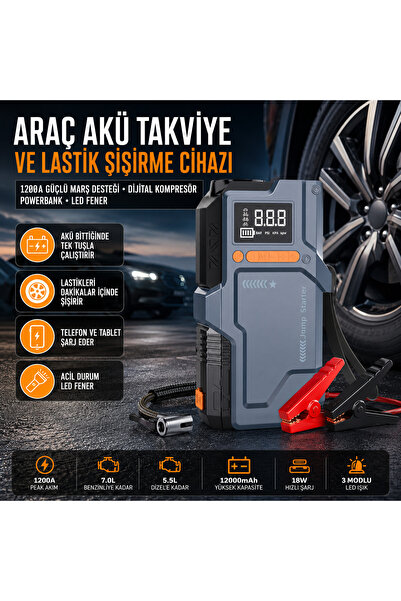 TARÇIN 4'ü 1 Arada Akü Takviye Cihazı, Çanta Hediye, Taşınabilir Hava Pompası...