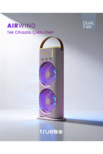 truebo AirWind - Masaüstü Buhar Püskürtmeli Taşınabilir Şarjlı Led Işıklı Çif...