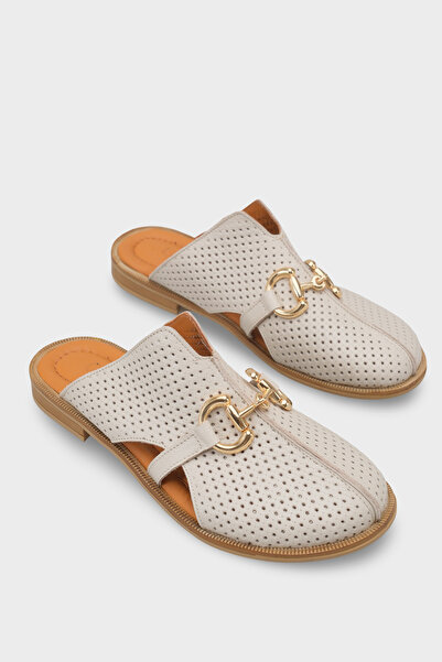 Capone Outfitters Vivyanne Genuine Leather Flat Heeled Women's Sabo Slippers