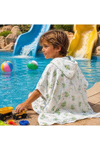 GA Gleam Atelier Children's Poncho Muslin, Cactus Pattern, 100% Cotton, Beach...