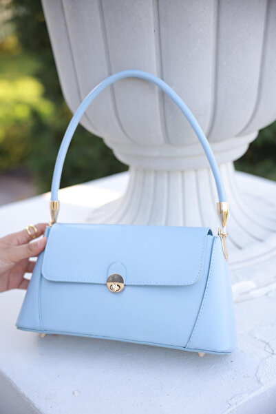 Melos Butik Kadın Bebe Mavisi Retro Kilit Kapaklı Baget El Ve Omuz Çantası