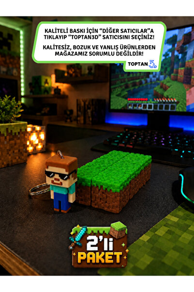 Toptan3D Stres Küpü, Çim Blok Stres Küpü, infinity cube + Gözlüklü Karakter A...