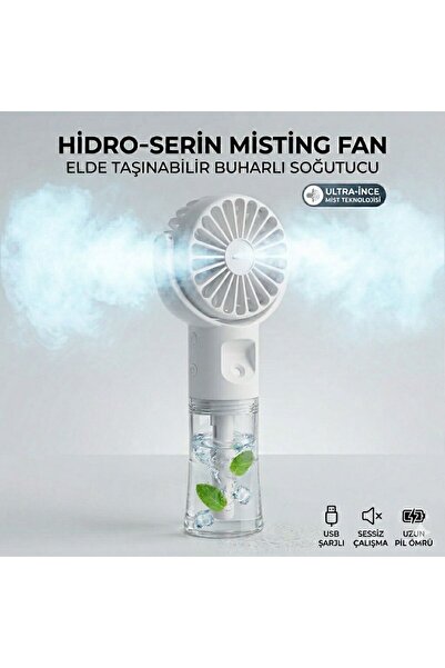 Mmctech El Tipi Sulu Buharlı Fan Şarjlı Vantilatör Mini Masaüstü El Fan Taşın...