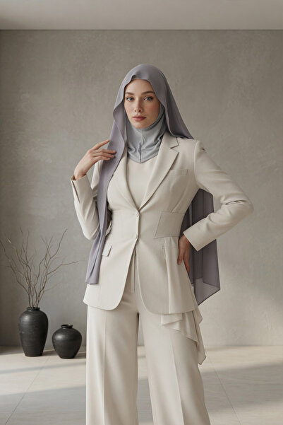 Aisha's Design Şal practic din şifon cu bonete pentru hidjab, gri, PS-46