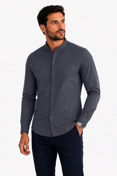 Bravis collection Slimfit Dar Kesim Hakimyaka Çıtçıtlı Saten erkek Gömlek