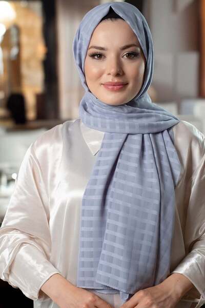 HÜRREMBONE SARAYDAN GELEN GÜZELLİK Indigo Patterned Shawl Chiffon Fabric Chec...