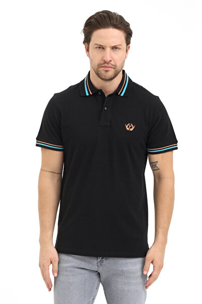 PAOROSS Men's Black Polo Neck T-Shirt Regular Fit Premium 100% Giza Cotton - ...