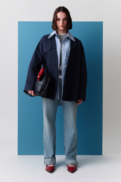 Manuka Double Breasted Design Jacket with Buckle Detail Navy Blue