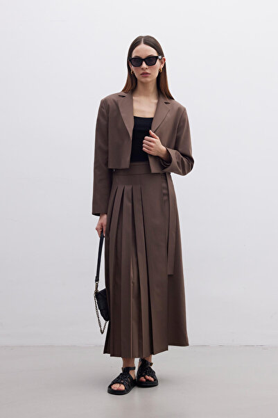 Manuka Plissed Double-Breasted Skirt Brown