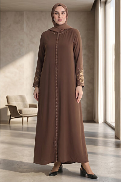 ISTANBUL STYLES Μεγάλου μεγέθους Κεντητό φερμουάρ Ferace Crepe Fabric Ferace