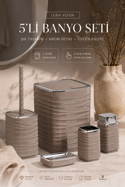 Store HGY Home Vizon Chrome Detailed Luna Square Σετ Μπάνιου 5 τεμαχίων - 7 λ...