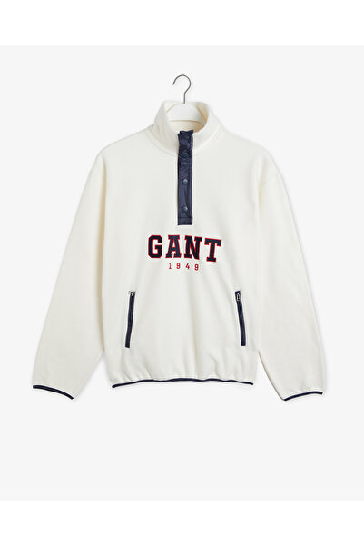 Gant Erkek Krem Regular Fit Yarım Fermuarlı Logolu Sweatshirt