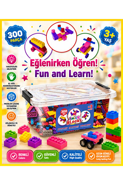 p parti oyunevi Smile Blocks 300 Parça Plastik Yaratıcı Bloklar
