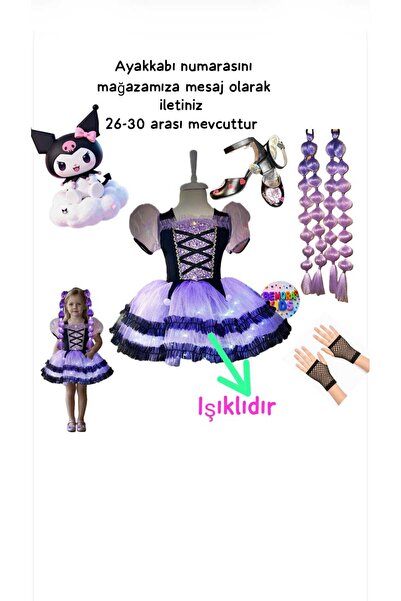 3b kids kuromi ışıklı elbise kostüm kuromi saç kuromi eldiven kuromi siyah to...