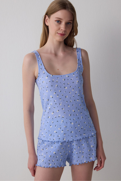 Penti Daisies Pointel Şortlu Açık Mavi Pamuklu Pijama Takımı