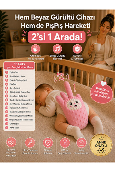 Aksesuar360 BEYAZ GÜRÜLTÜLÜ ANNE ELİ PIŞ PIŞ UYKU ASİSTANI - Geliştirilmiş 2'...
