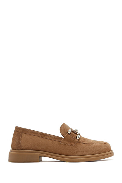 Derimod Kadın Taba Taşlı Süet Deri Maskülen Loafer 26PFD510010