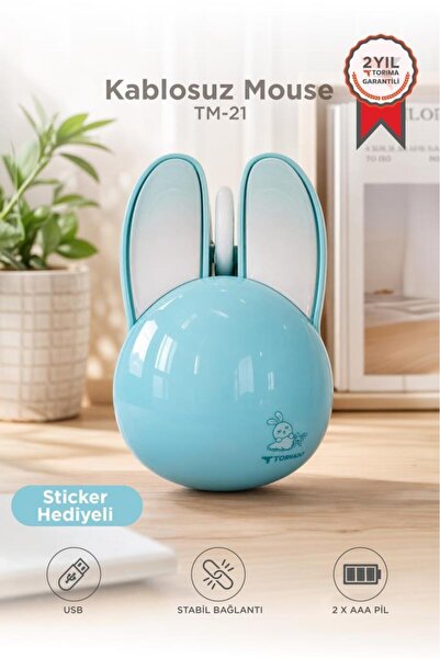 Torima Kablosuz Tavşan Kulaklı Sessiz Mouse 1200 DPI Optik Kablosuz Fare TM21...