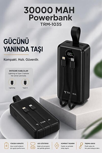 Torima Powerbank Dijital Göstergeli 2 Çıkışlı 30.000 Mah Taşınabilir Hızlı Şa...