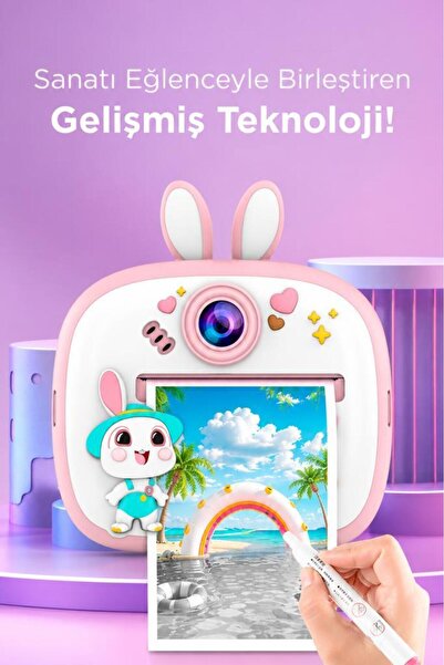 Torima Dijital Fotoğraf Makinesi Çocuk Termal Resim Kağıt Baskılı Yazıcı Kamera Video Makinesi CMR18 Pembe