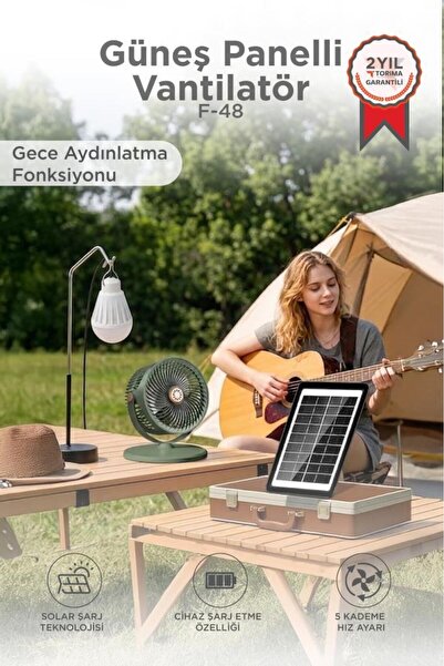 Torima Güneş Panelli Vantilatör Şarjlı Ampüllü 5 Kademeli Taşınabilir Ayarlan...