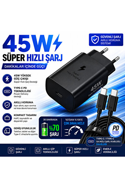 CN 45W Süper Hızlı Şarj Başlığı USB-C PD Hızlı Şarj Seti