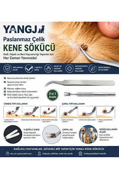 ORGANICYOU YANGJ 2'li Kene Çıkarma Alet Seti, Çoğu Evcil Hayvan için Uygun Pa...