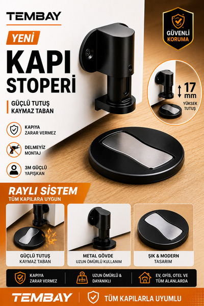 TEMBAY Paslanmaz Mıknatıslı Metal Kapı Stoperi Kapı Tamponu Yapışkanlı Kapı T...