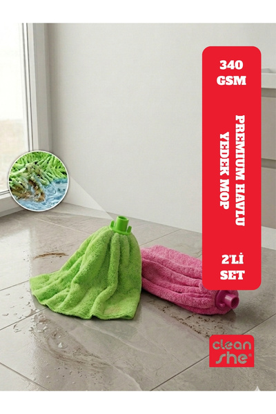 Cleanshe Premium Havlu Yedek Mop 2'li Set | İthal Kumaş | Ultra Emici | Elle ...