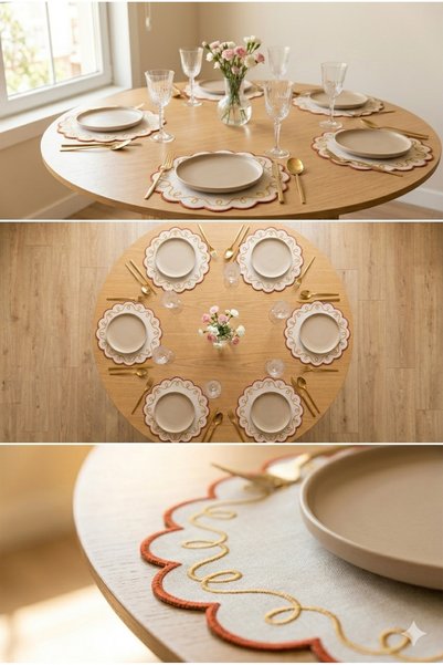 Mora Tekstil 6-Person Embroidered American Service Set |   Special Design Supla Set |   Stain-Resistant Fabric