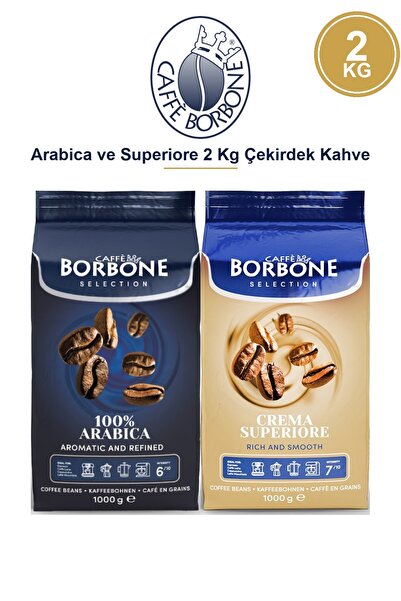 Caffe Borbone كافيه بوربون أرابيكا وسوبريوري 2 كجم من حبوب القهوة - حزمة المز...